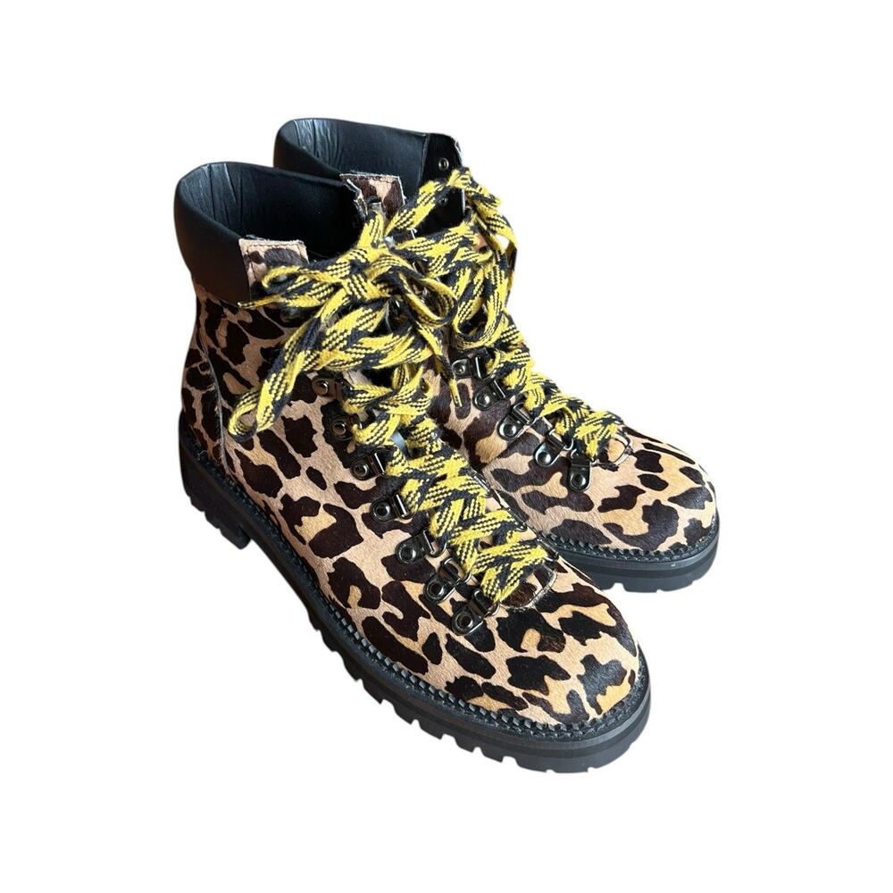 $245 Bibi Lou Leopard Print Suede Moto Combat Lace Up Boots Size EU 39 US 7 New